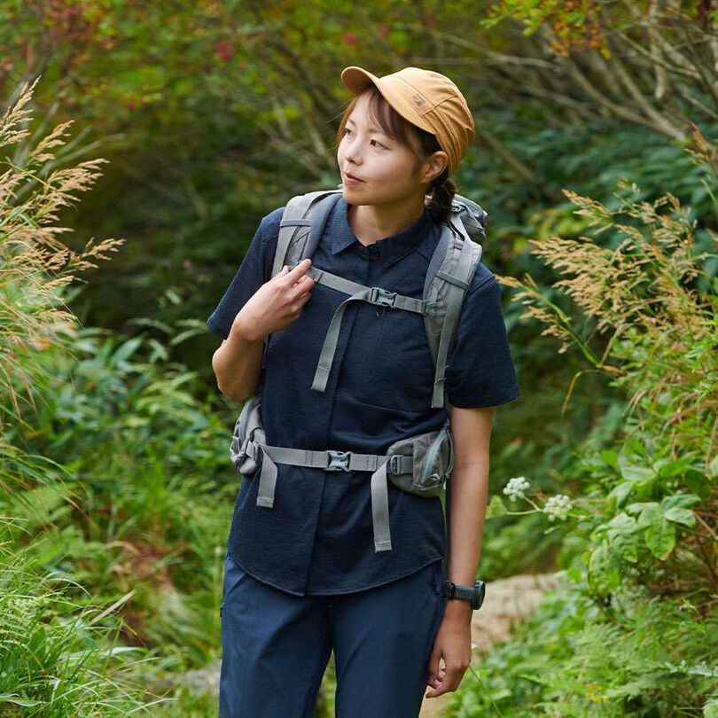 Women's Ramie Spin Knit Shirt Short Sleeve,DARK INDIGO, medium image number 2