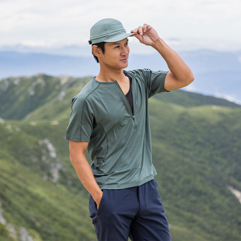 Men's Ramie Spin Air Short Sleeve Zip Neck,COYOTE BROWN, medium image number 2