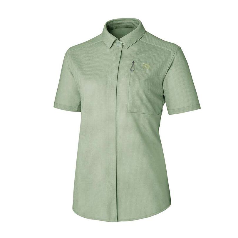 Women's Ramie Spin Knit Shirt Short Sleeve,LEAF GREEN, medium image number 0