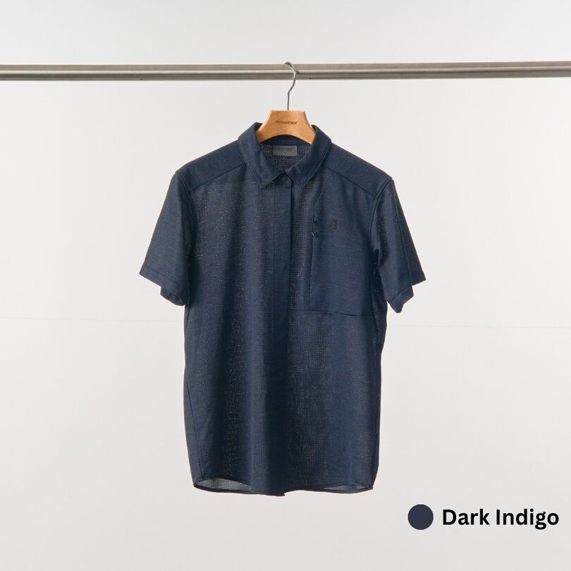 Women's Ramie Spin Knit Shirt Short Sleeve,DARK INDIGO, medium